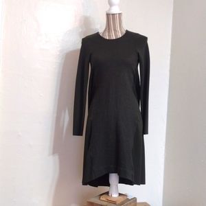 COS Dark Olive Green Wool Blend Long Sleeve A-line Mini Dress Size XS
